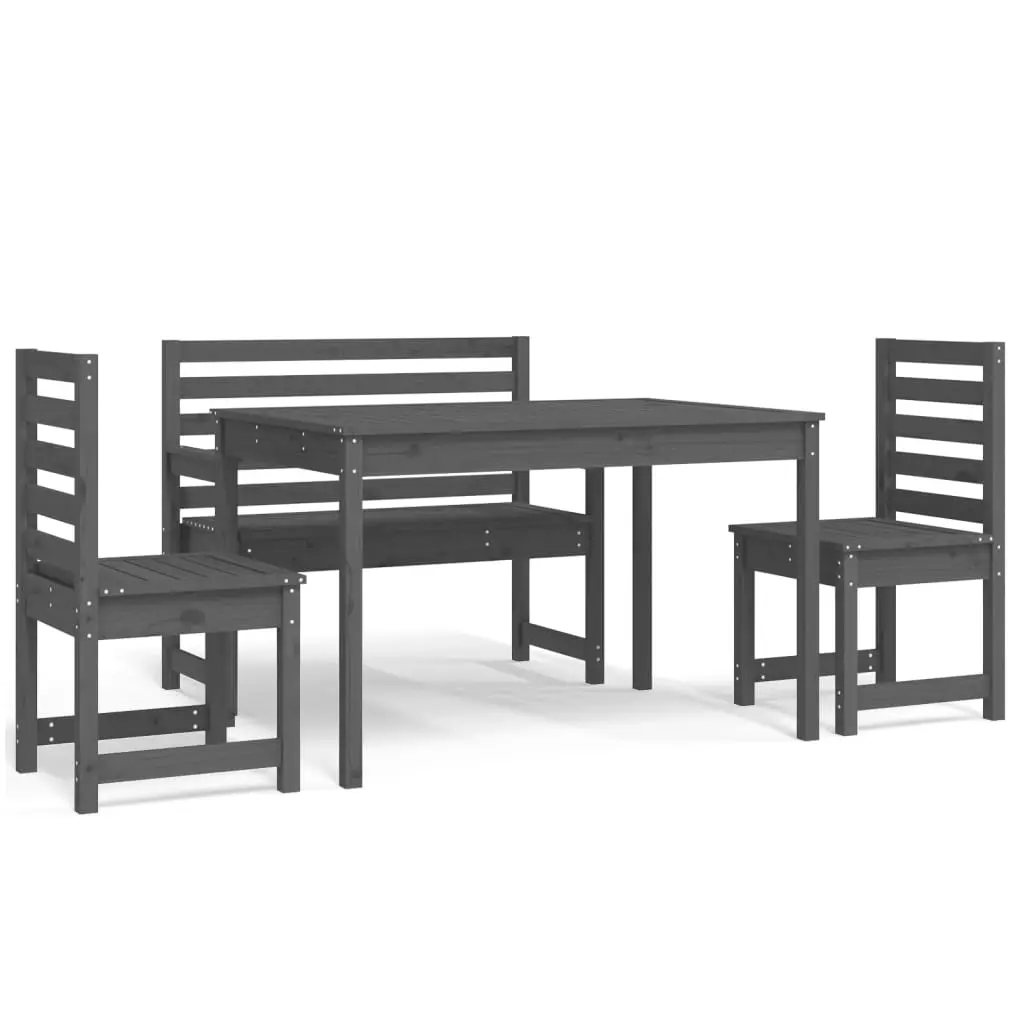 4 Piece Garden Dining Set Grey Solid Wood Pine 3154691 - Furniture