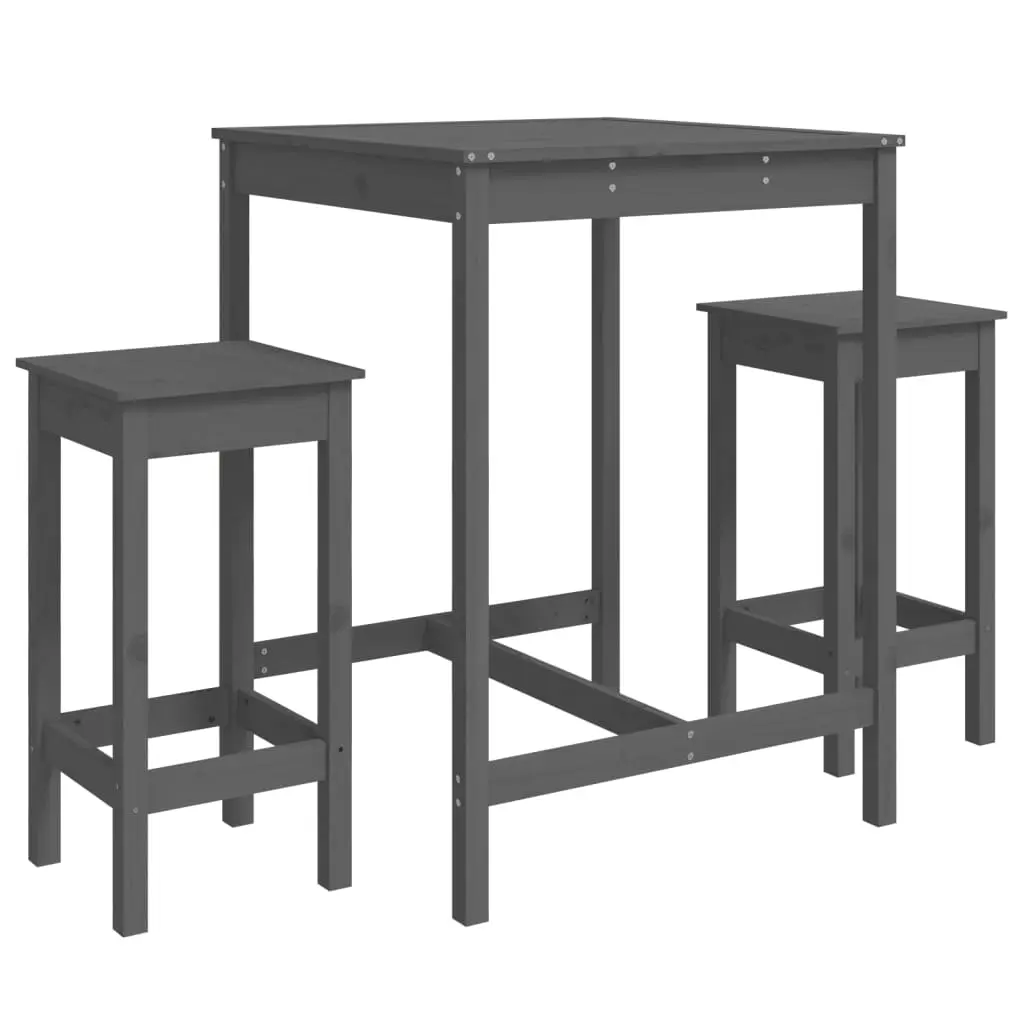 3 Piece Garden Bar Set Grey Solid Wood Pine 3154727 - Furniture
