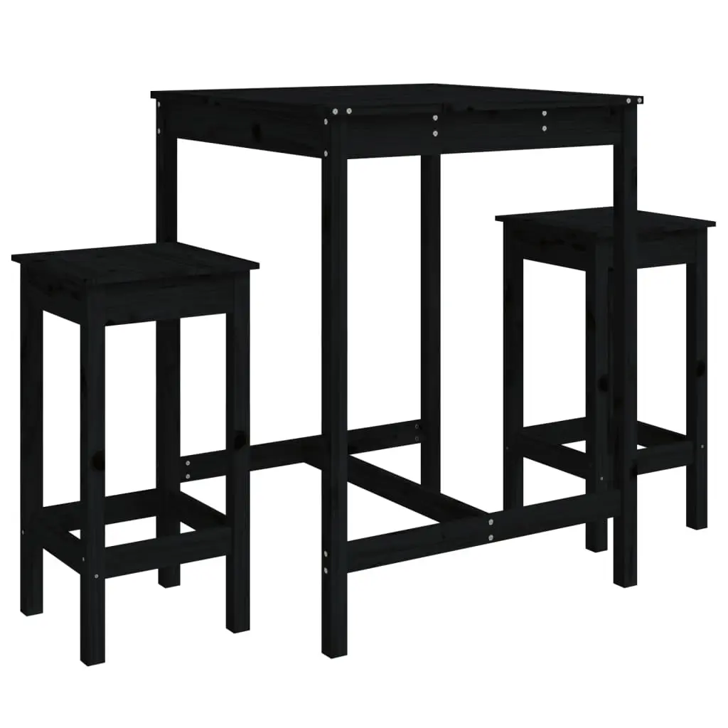 3 Piece Garden Bar Set Black Solid Wood Pine 3154729 - Furniture