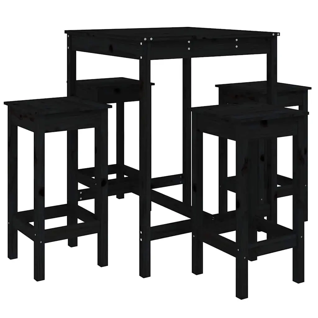 5 Piece Garden Bar Set Black Solid Wood Pine 3154734 - Furniture