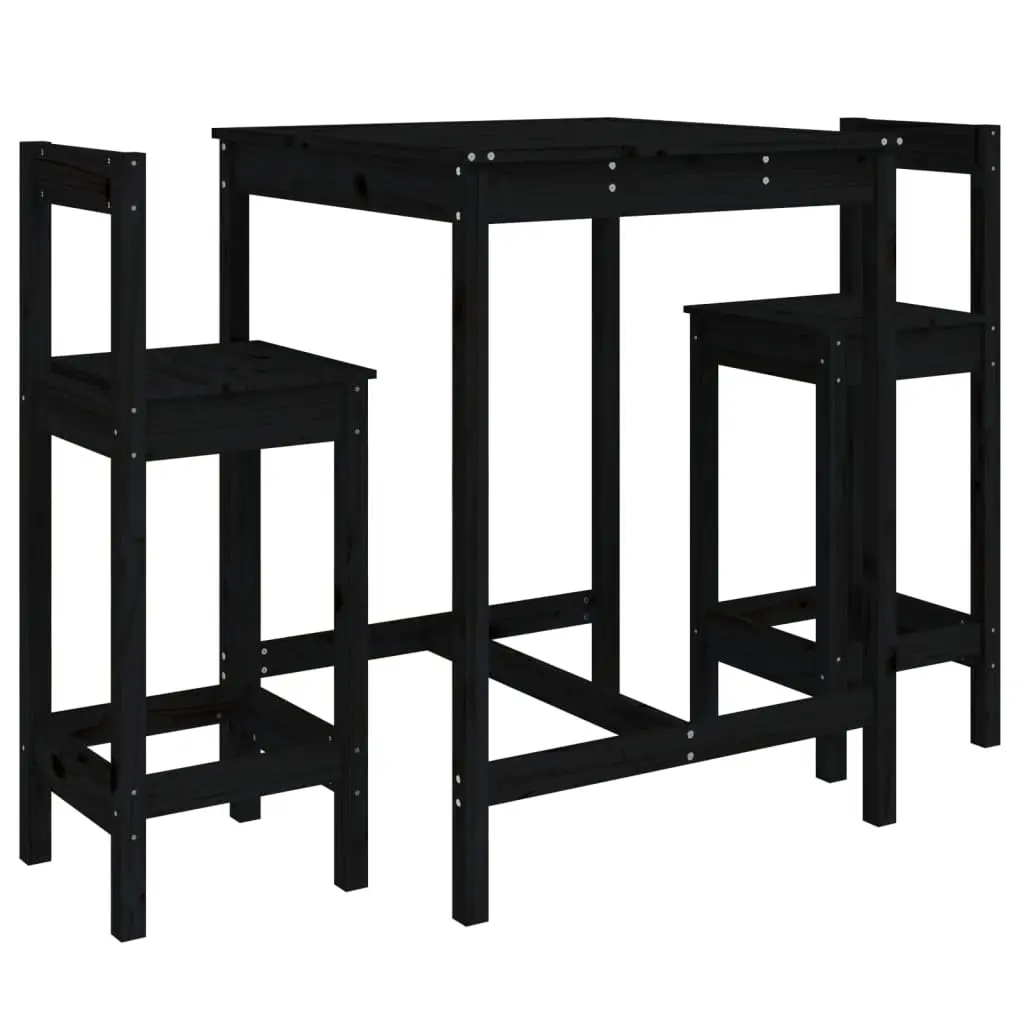 3 Piece Garden Bar Set Black Solid Wood Pine 3154739 - Furniture