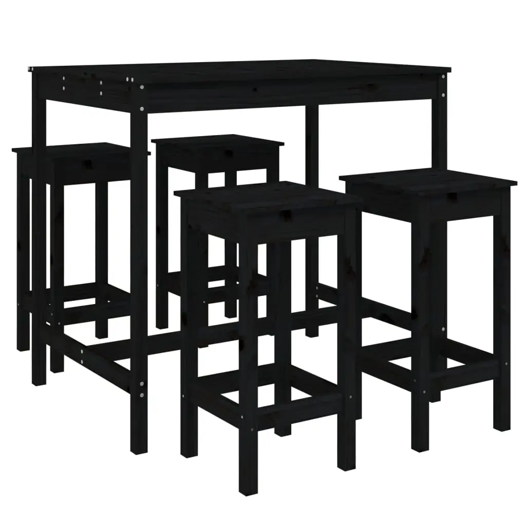 5 Piece Garden Bar Set Black Solid Wood Pine 3154749 - Furniture