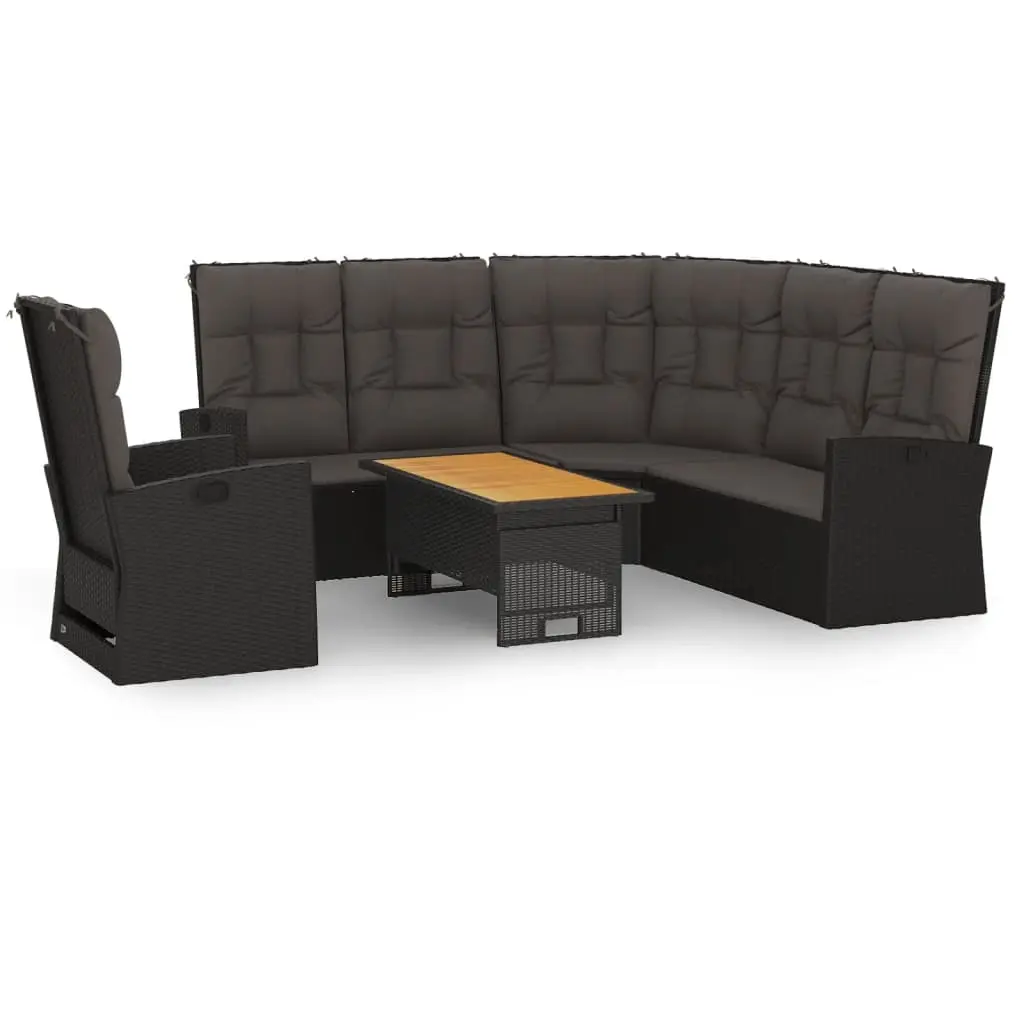 3 Piece Garden Lounge Set with Cushions Black Poly Rattan 362177 - Furniture