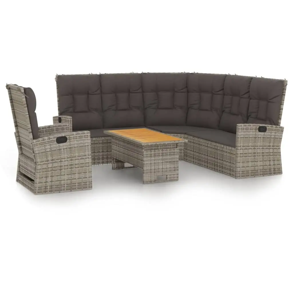 3 Piece Garden Lounge Set with Cushions Grey Poly Rattan 362178 - Furniture