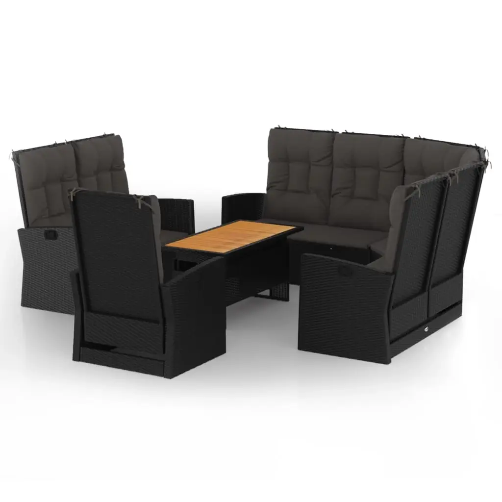 4 Piece Garden Lounge Set with Cushions Black Poly Rattan 362179 - Furniture