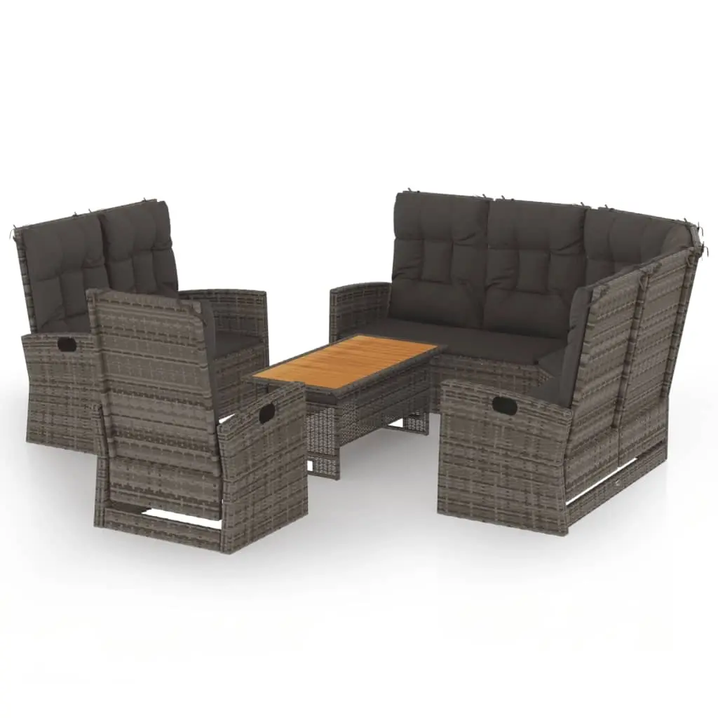 4 Piece Garden Lounge Set with Cushions Grey Poly Rattan 362180 - Furniture