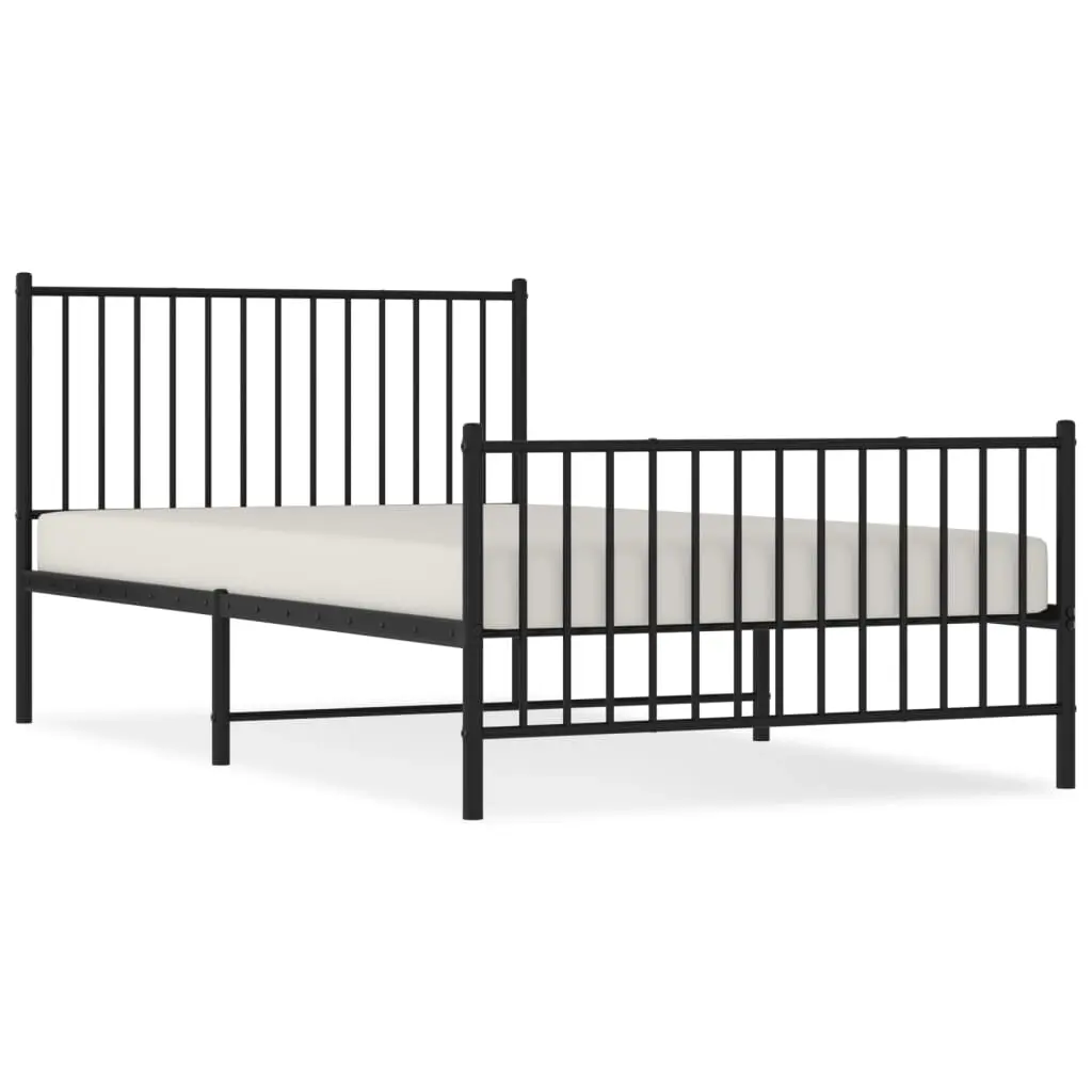 Metal Bed Frame without Mattress with Footboard Black 107x203 cm King Single 350878 - Furniture