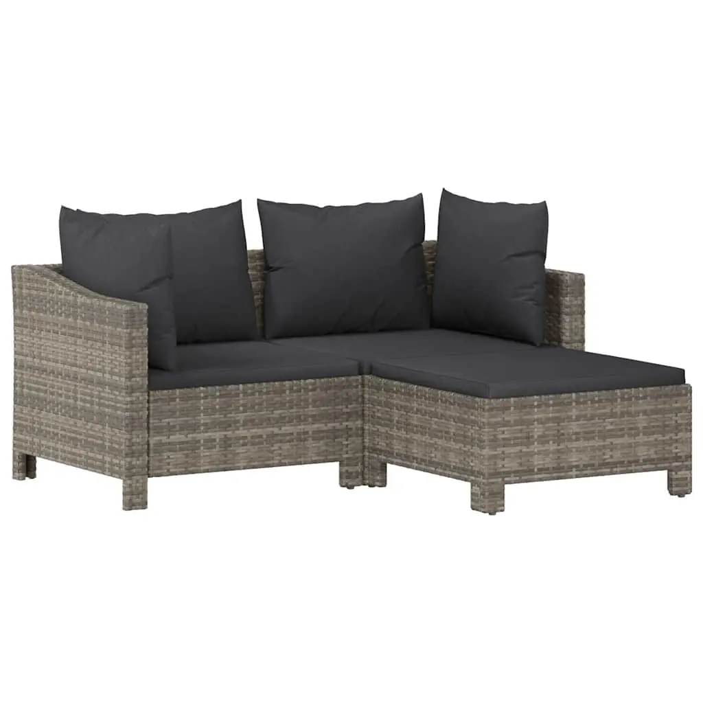 3 Piece Garden Lounge Set with Cushions Grey Poly Rattan 362685 - Furniture