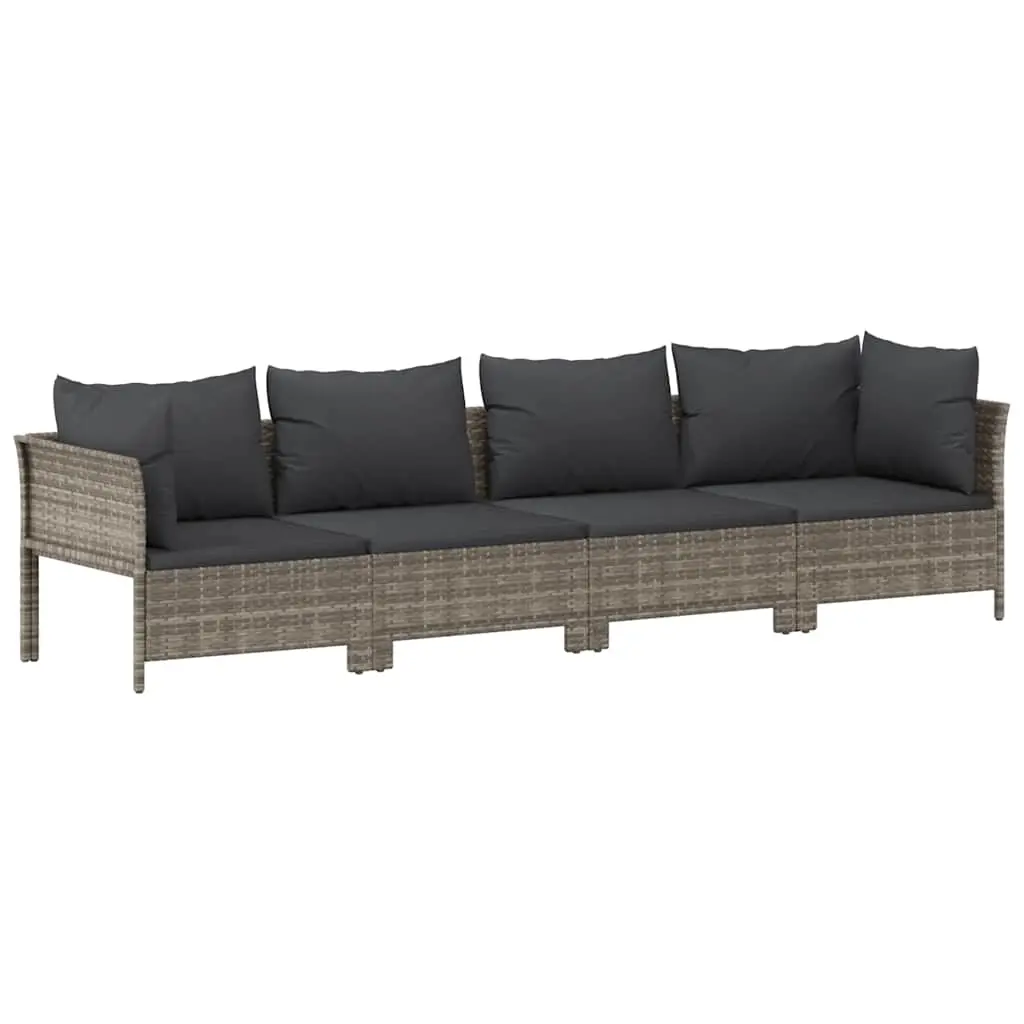 4 Piece Garden Lounge Set with Cushions Grey Poly Rattan 362689 - Furniture