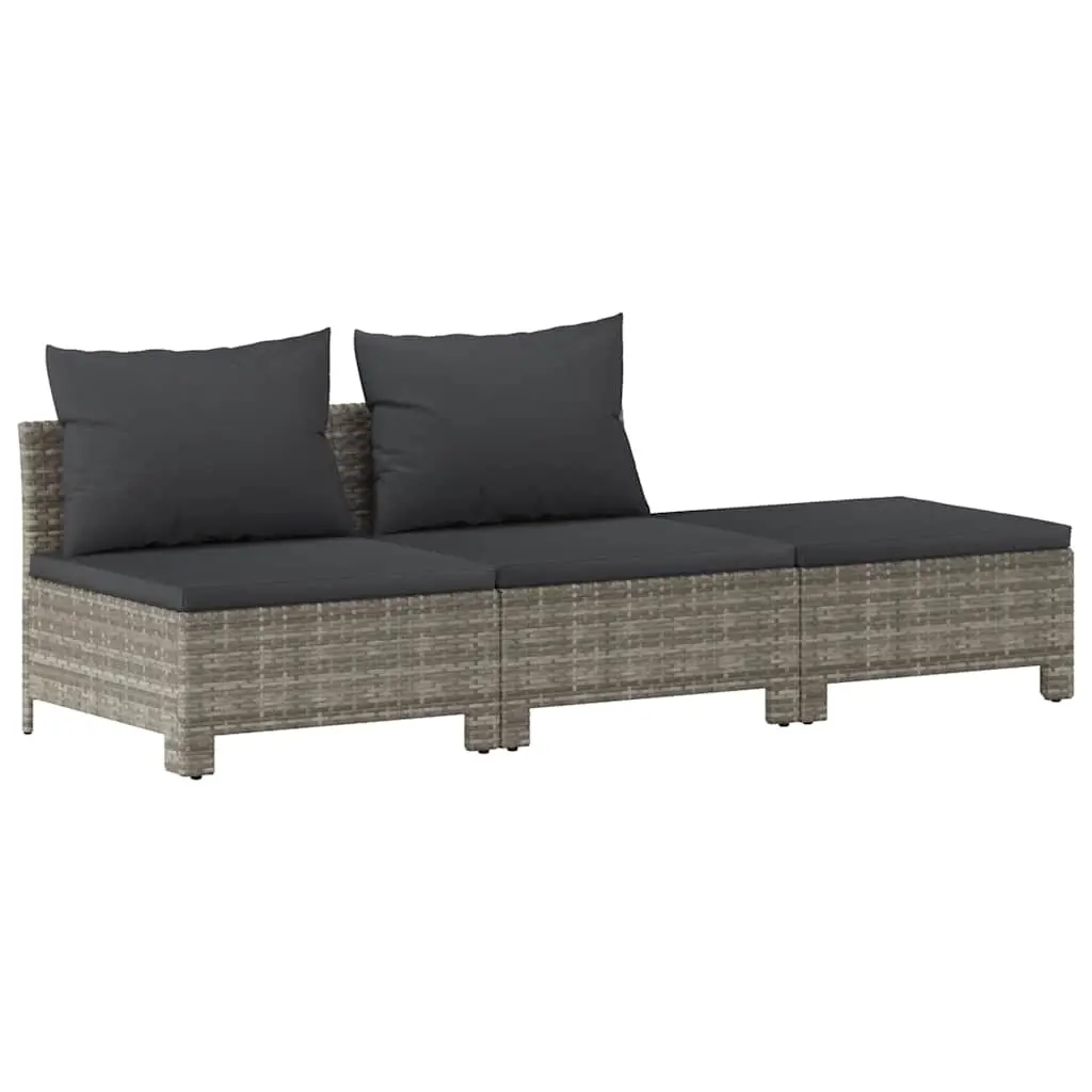 3 Piece Garden Lounge Set with Cushions Grey Poly Rattan 362692 - Furniture