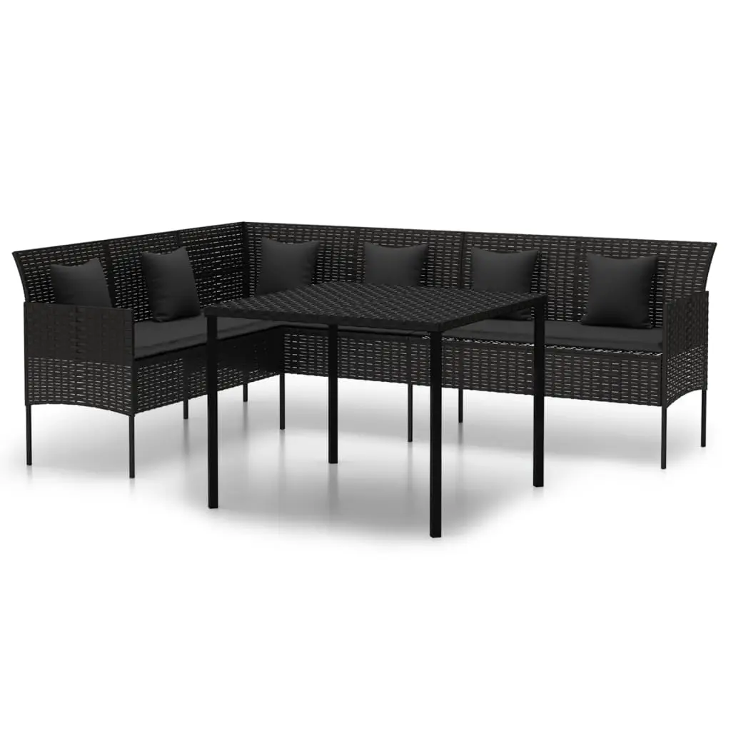 2 Piece Garden Dining Set with Cushions Black Poly Rattan 362338 - Furniture