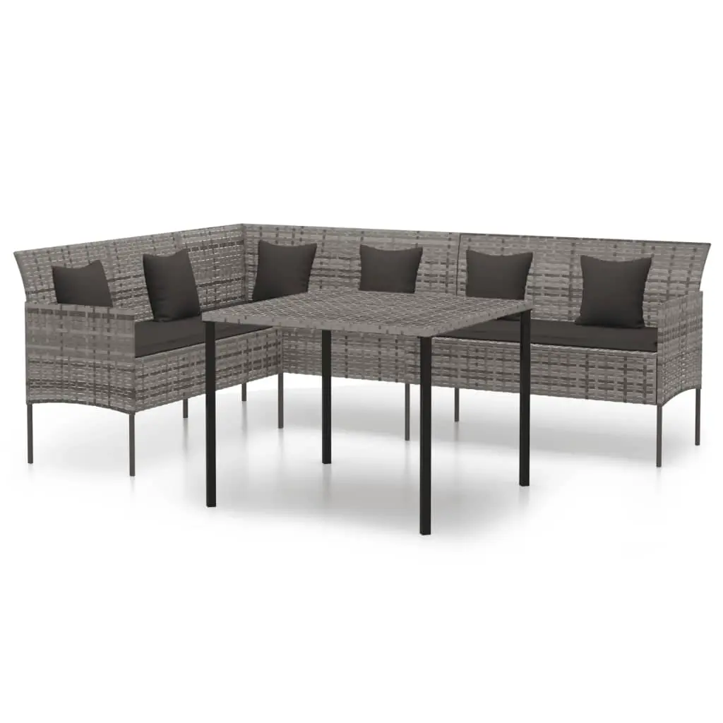 2 Piece Garden Dining Set with Cushions Grey Poly Rattan 362339 - Furniture