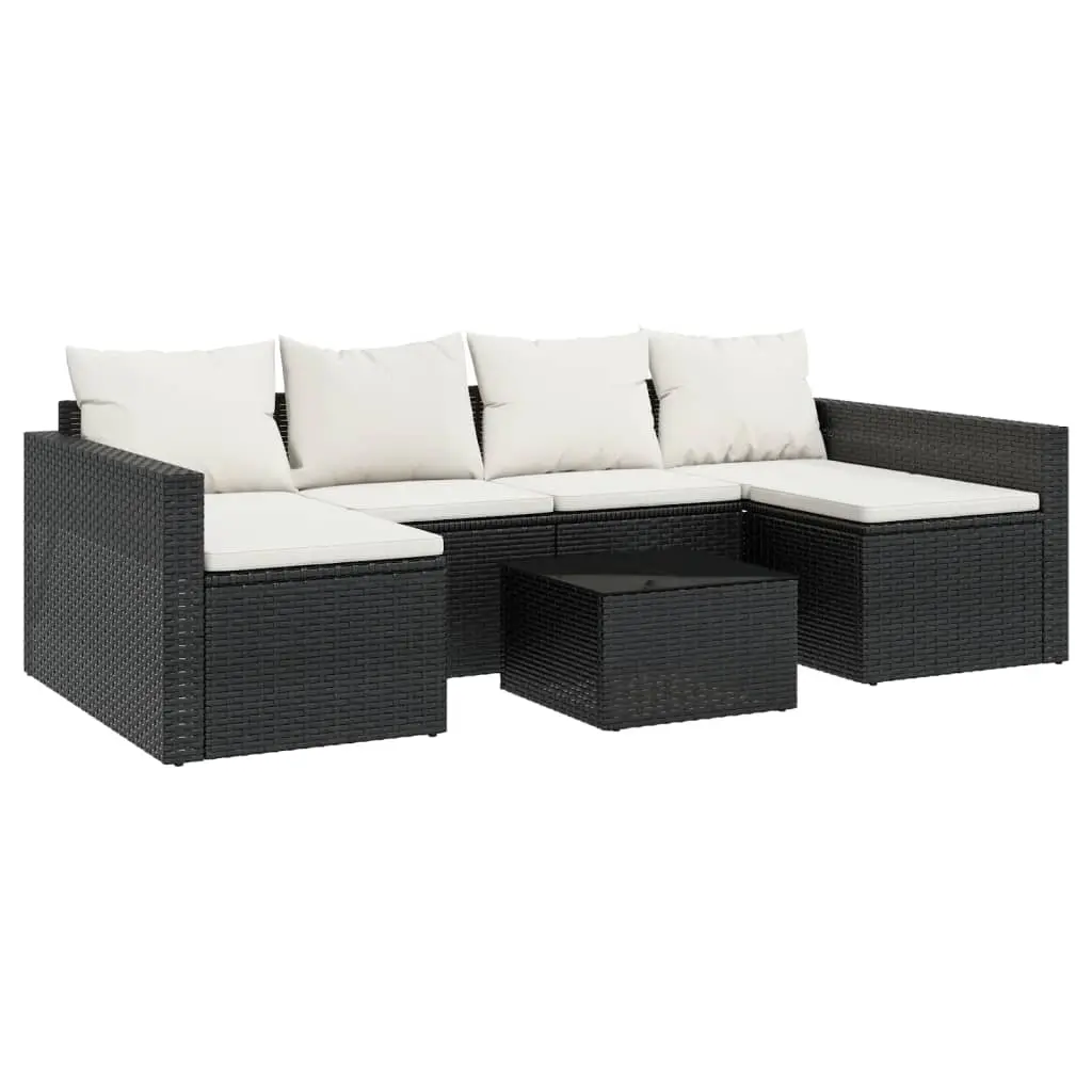 2 Piece Garden Lounge Set with Cushions Black Poly Rattan 362343 - Furniture