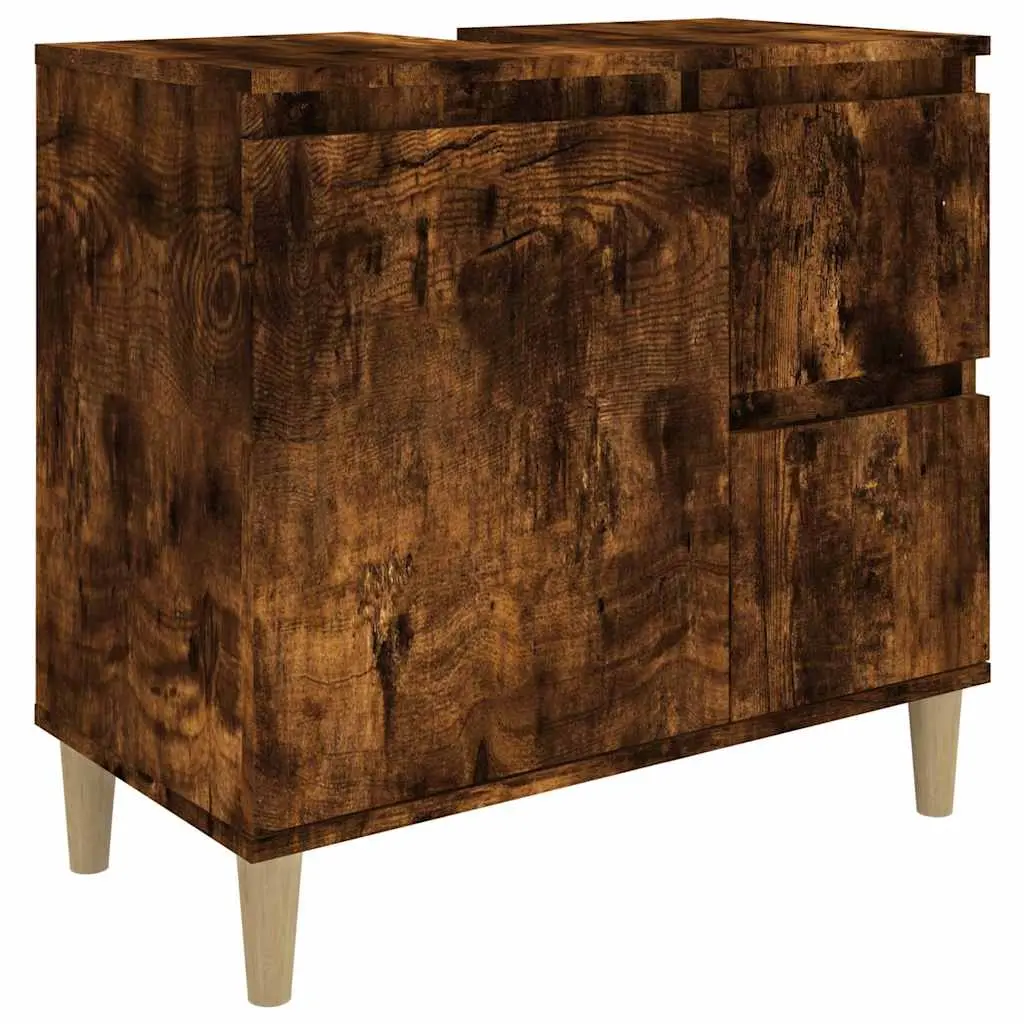 Bathroom Cabinet Smoked Oak 65x33x60 cm Engineered Wood 819825 - Furniture