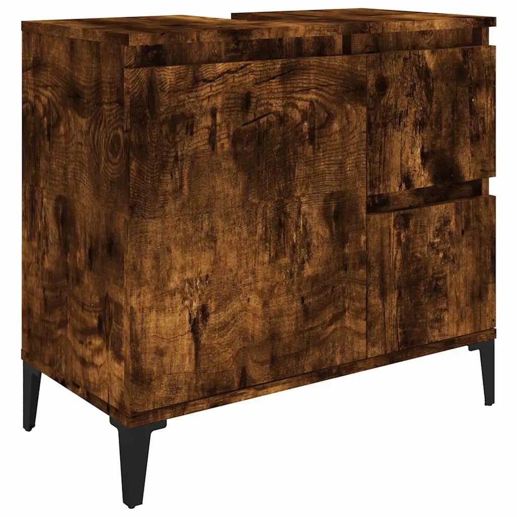 Bathroom Cabinet Smoked Oak 65x33x60 cm Engineered Wood 819833 - Furniture