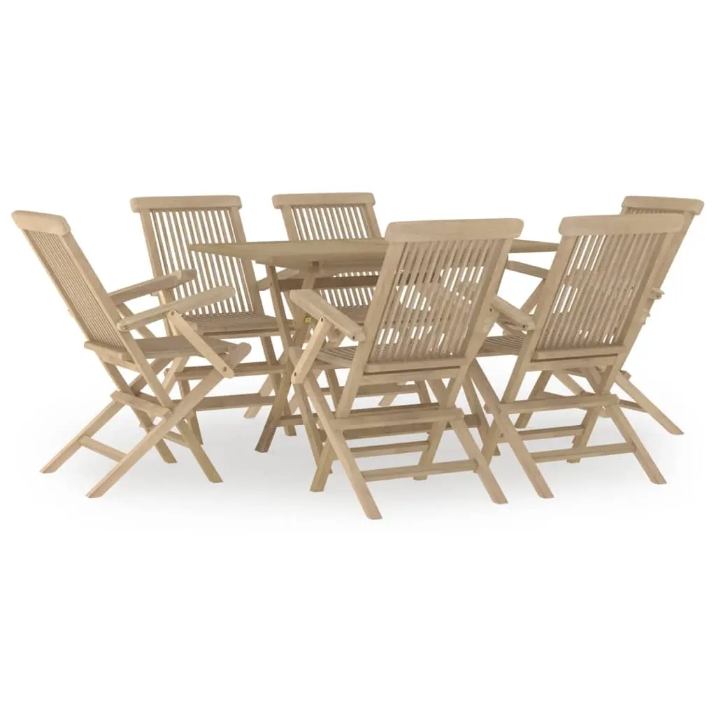 7 Piece Garden Dining Set Grey Solid Wood Teak 3155044 - Furniture