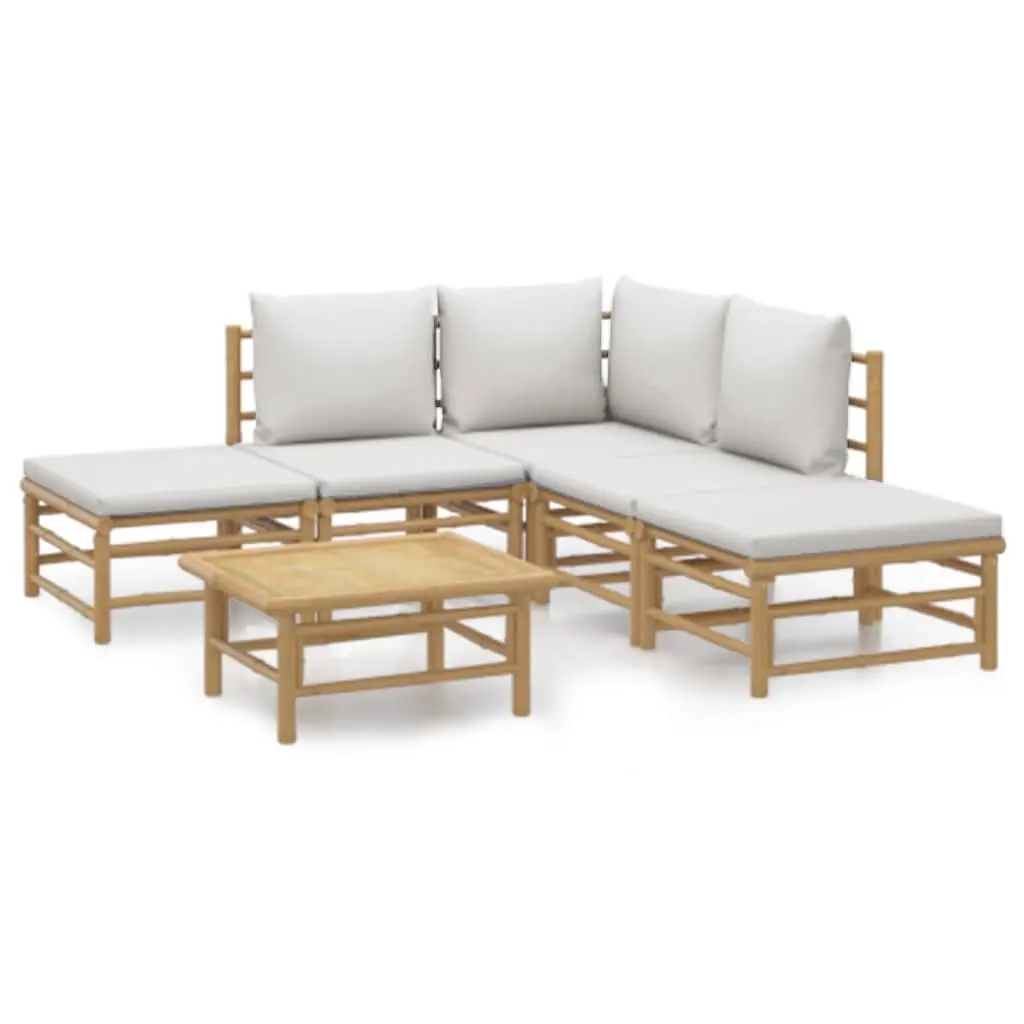 6 Piece Garden Lounge Set with Light Grey Cushions Bamboo 3155079 - Furniture