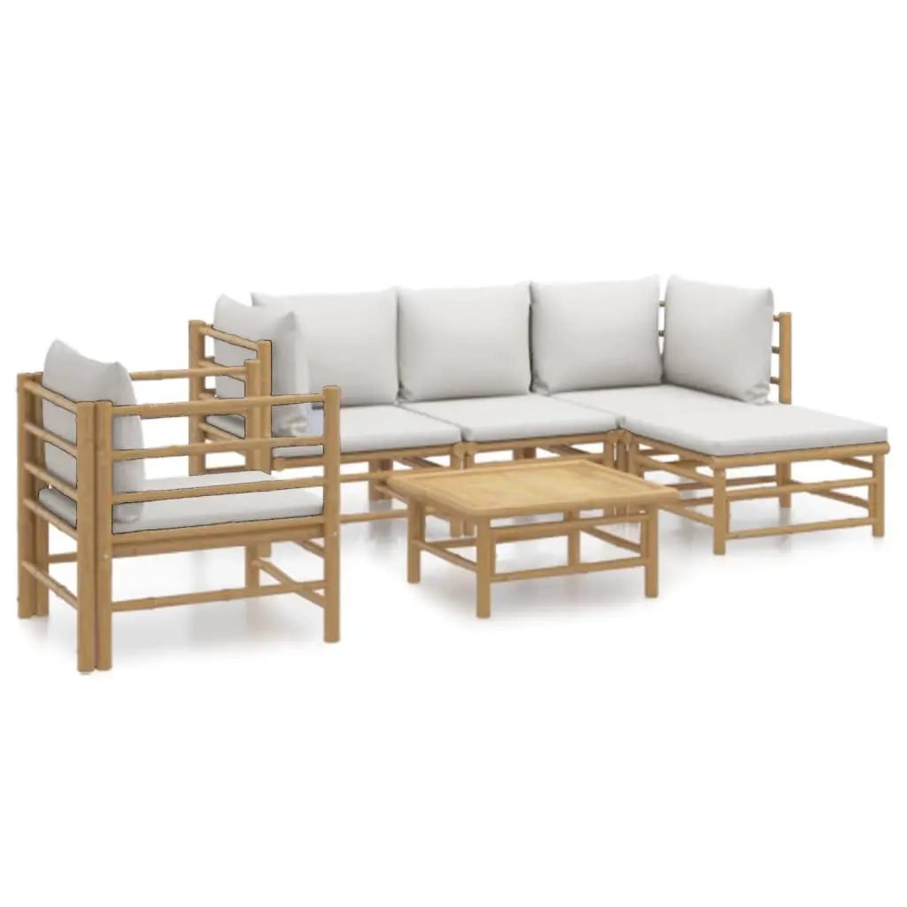 6 Piece Garden Lounge Set with Light Grey Cushions Bamboo 3155083 - Furniture