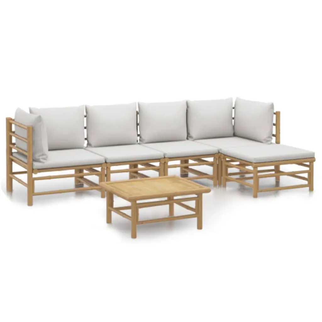 6 Piece Garden Lounge Set with Light Grey Cushions Bamboo 3155084 - Furniture
