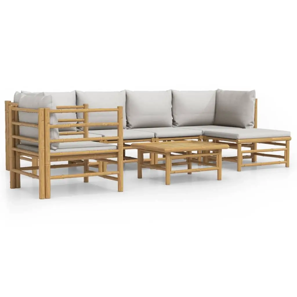 7 Piece Garden Lounge Set with Light Grey Cushions Bamboo 3155085 - Furniture
