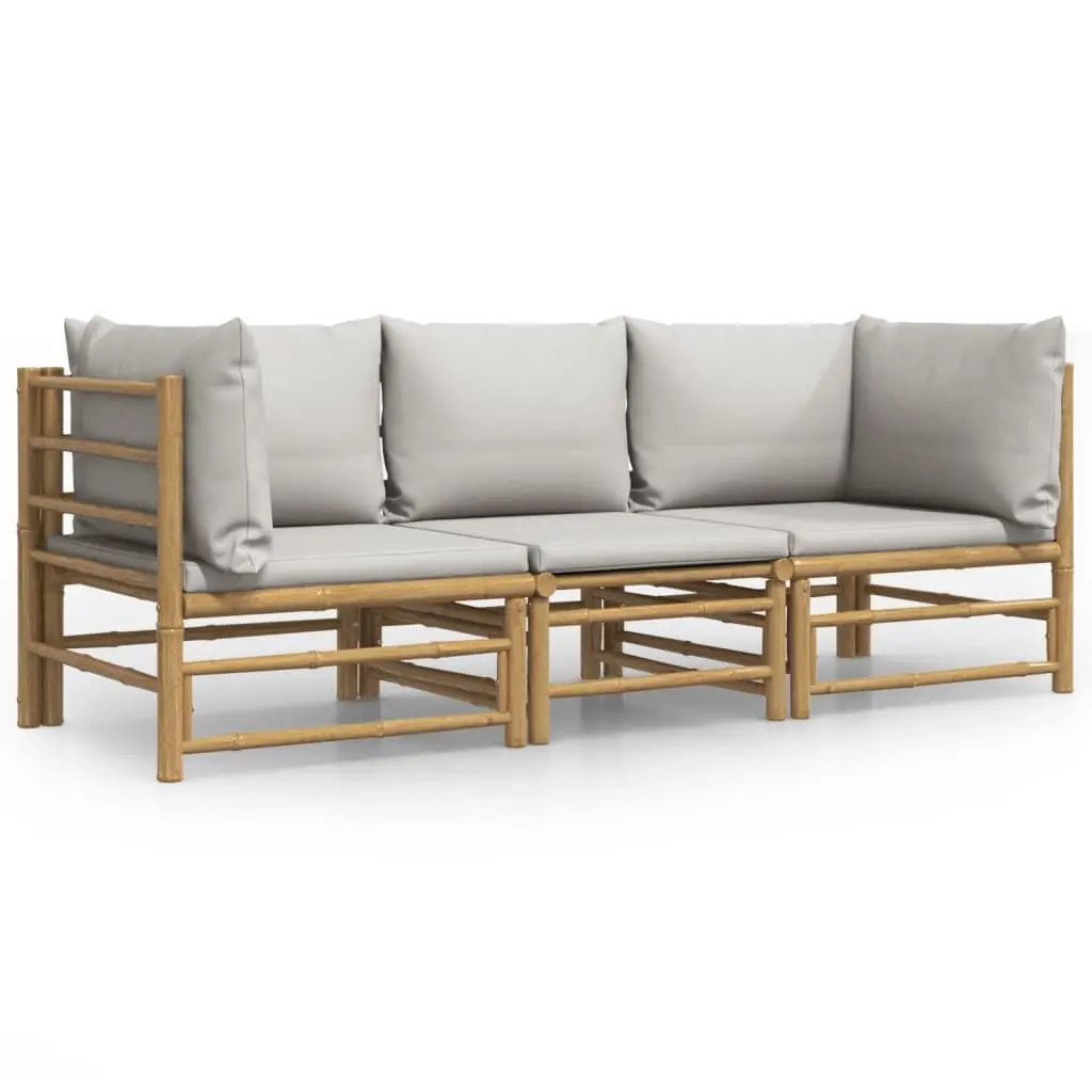 3 Piece Garden Lounge Set with Light Grey Cushions Bamboo 3155087 - Furniture