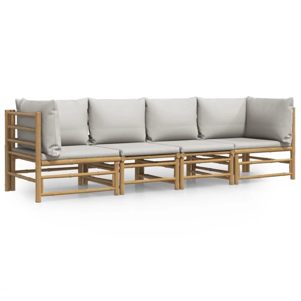 4 Piece Garden Lounge Set with Light Grey Cushions Bamboo 3155088 - Furniture