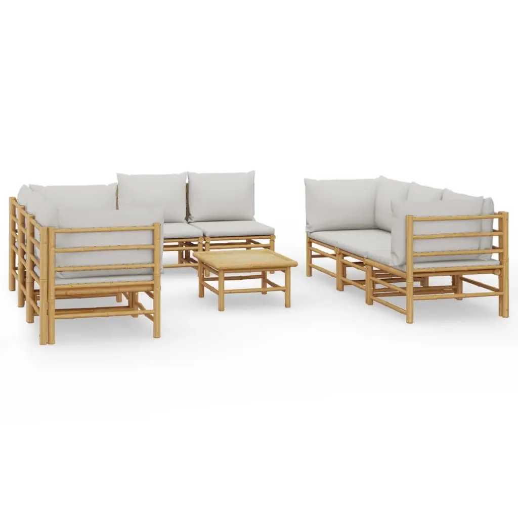 9 Piece Garden Lounge Set with Light Grey Cushions Bamboo 3155091 - Furniture