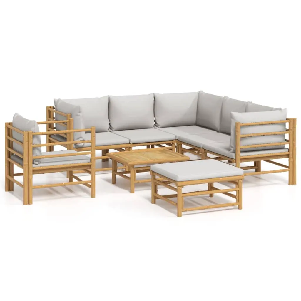 8 Piece Garden Lounge Set with Light Grey Cushions Bamboo 3155094 - Furniture