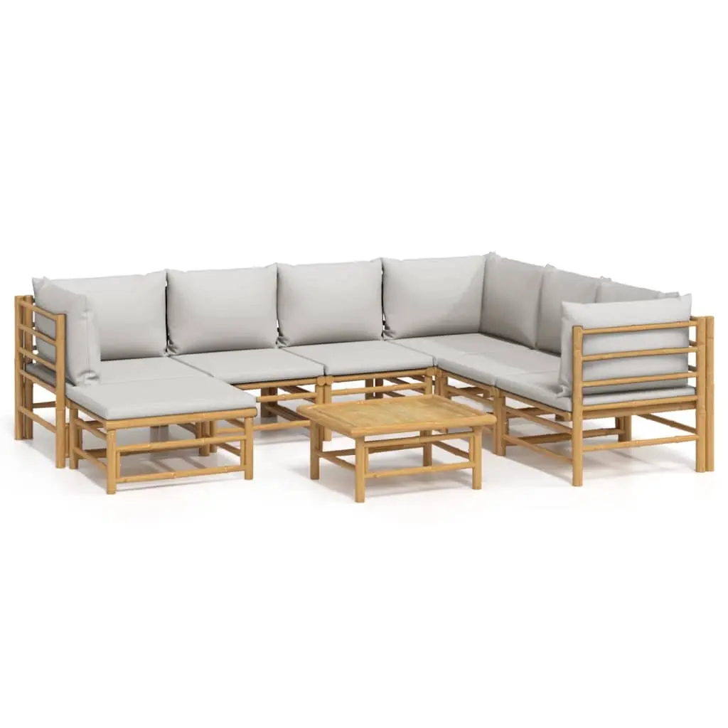 8 Piece Garden Lounge Set with Light Grey Cushions Bamboo 3155095 - Furniture
