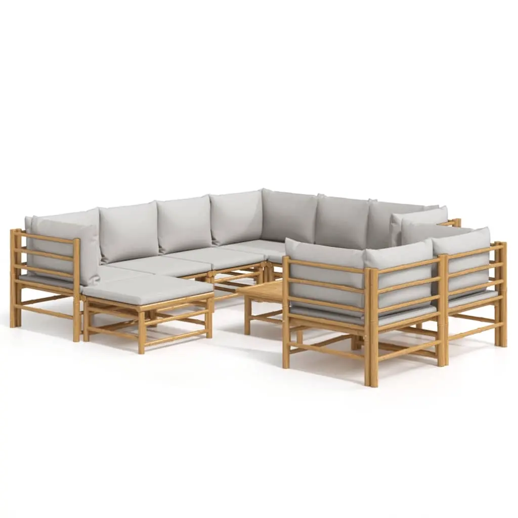 10 Piece Garden Lounge Set with Light Grey Cushions Bamboo 3155096 - Furniture