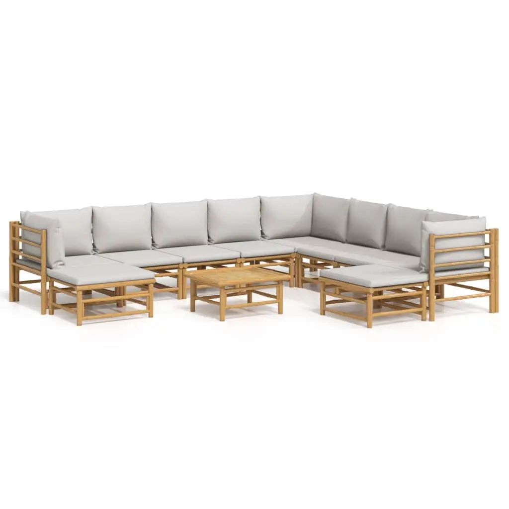 11 Piece Garden Lounge Set with Light Grey Cushions Bamboo 3155097 - Furniture