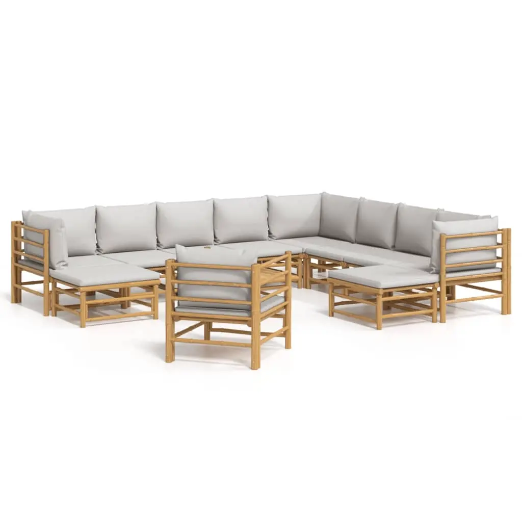 12 Piece Garden Lounge Set with Light Grey Cushions Bamboo 3155098 - Furniture