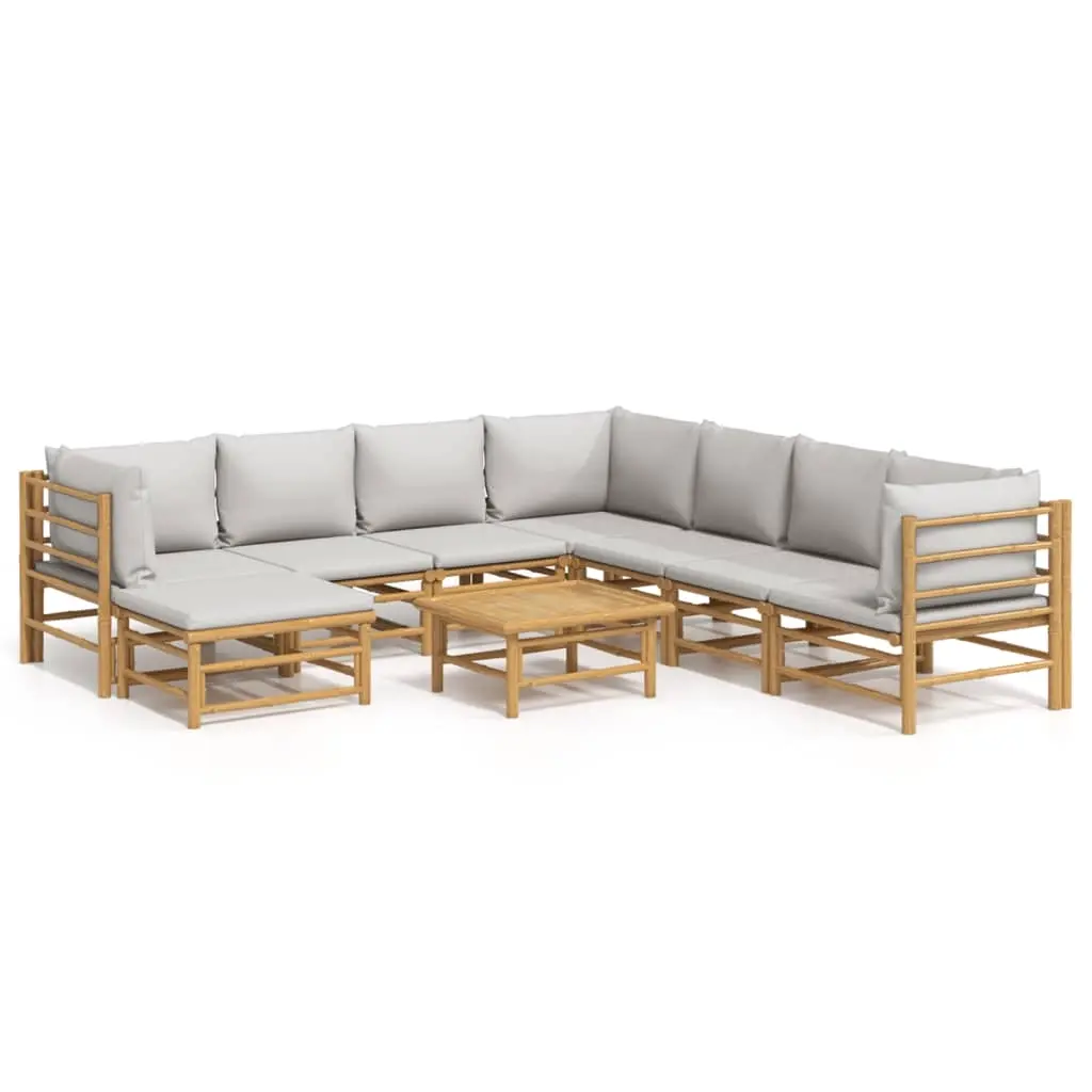 9 Piece Garden Lounge Set with Light Grey Cushions Bamboo 3155100 - Furniture