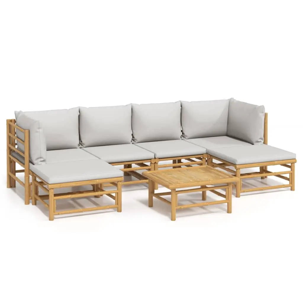 7 Piece Garden Lounge Set with Light Grey Cushions Bamboo 3155101 - Furniture