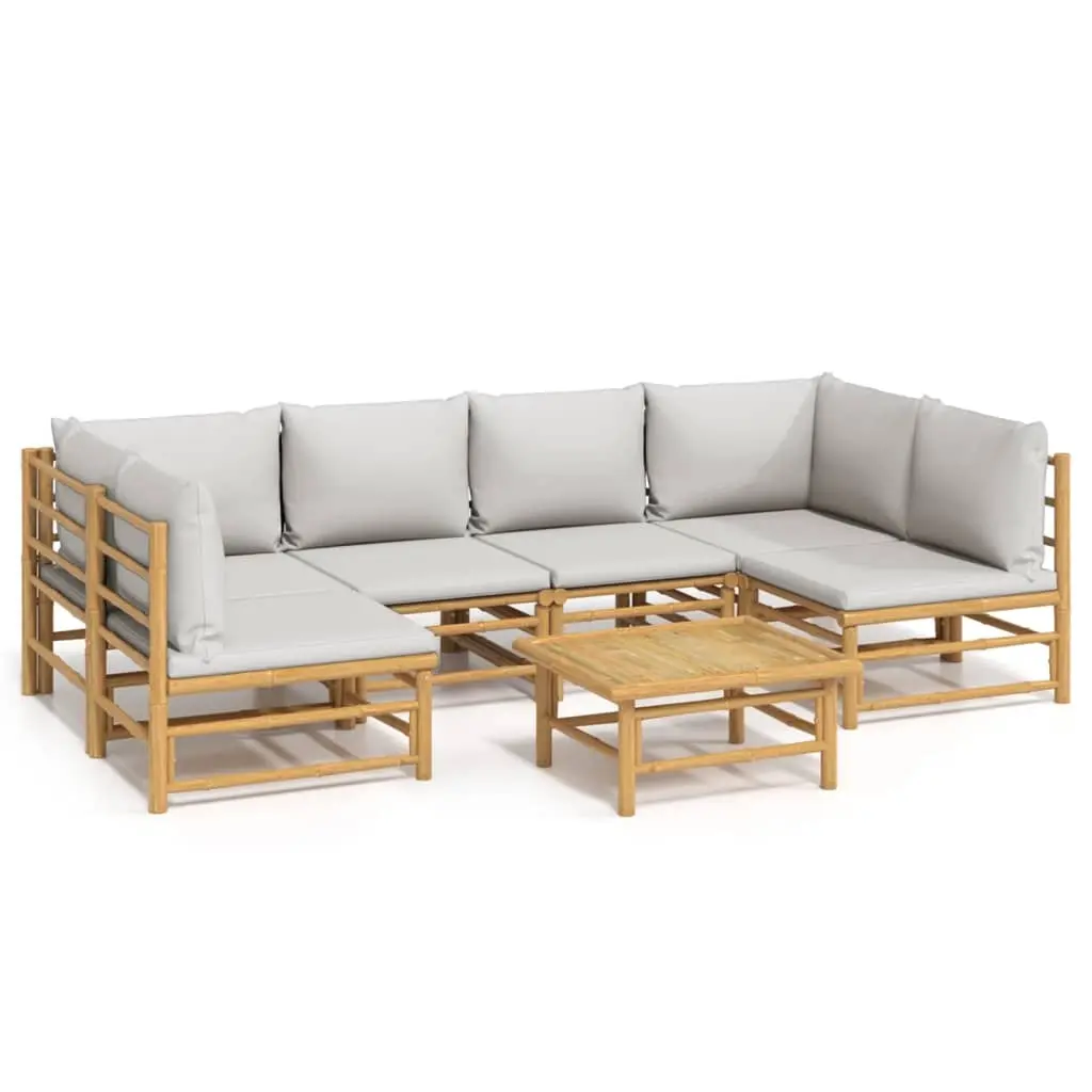 7 Piece Garden Lounge Set with Light Grey Cushions Bamboo 3155102 - Furniture