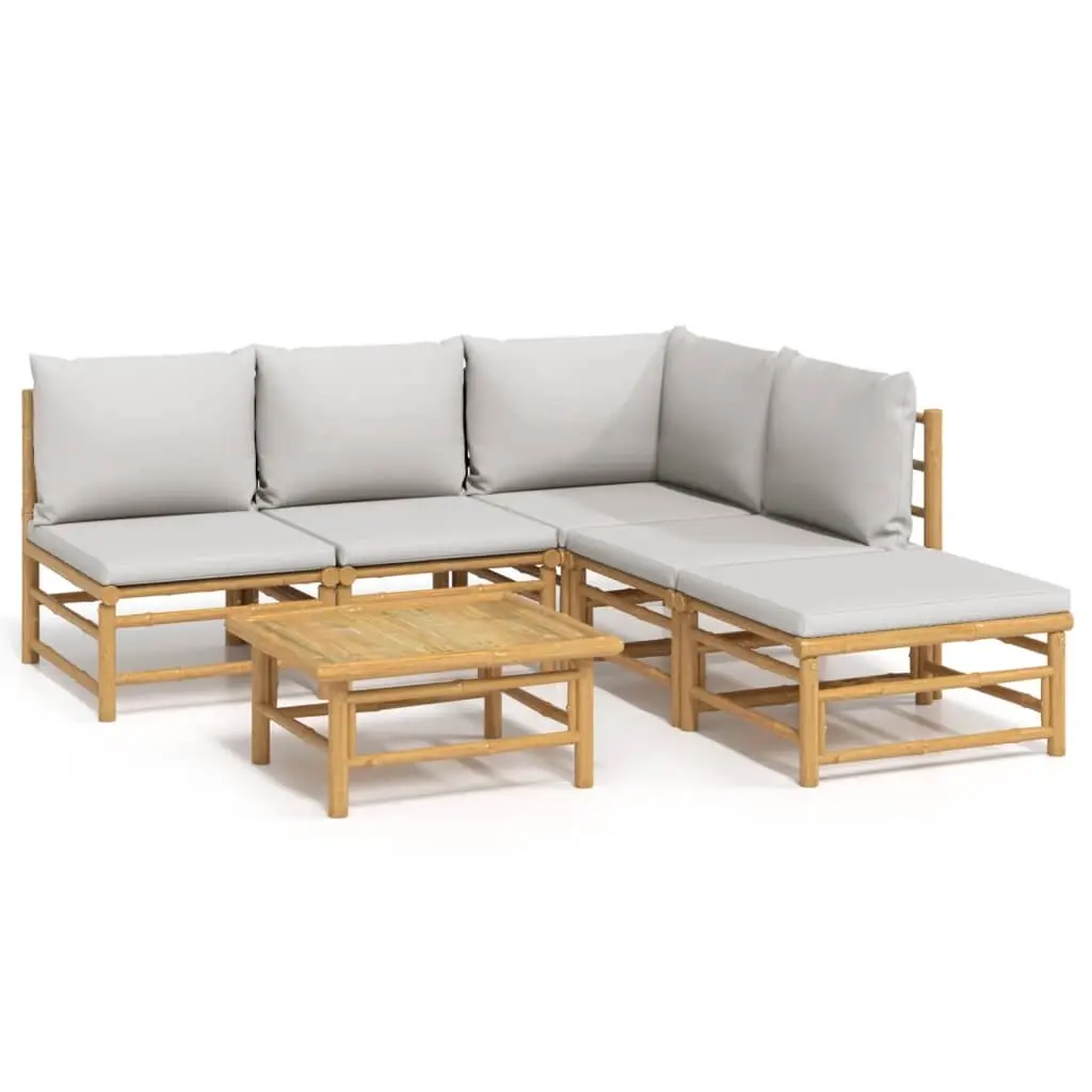 6 Piece Garden Lounge Set with Light Grey Cushions Bamboo 3155103 - Furniture