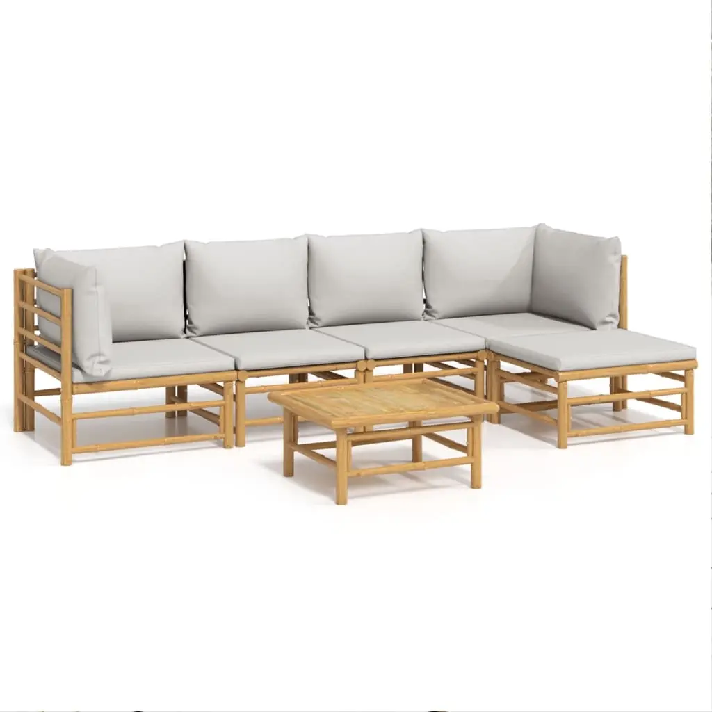 6 Piece Garden Lounge Set with Light Grey Cushions Bamboo 3155104 - Furniture
