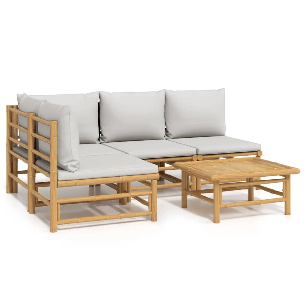 5 Piece Garden Lounge Set with Light Grey Cushions Bamboo 3155106 - Furniture