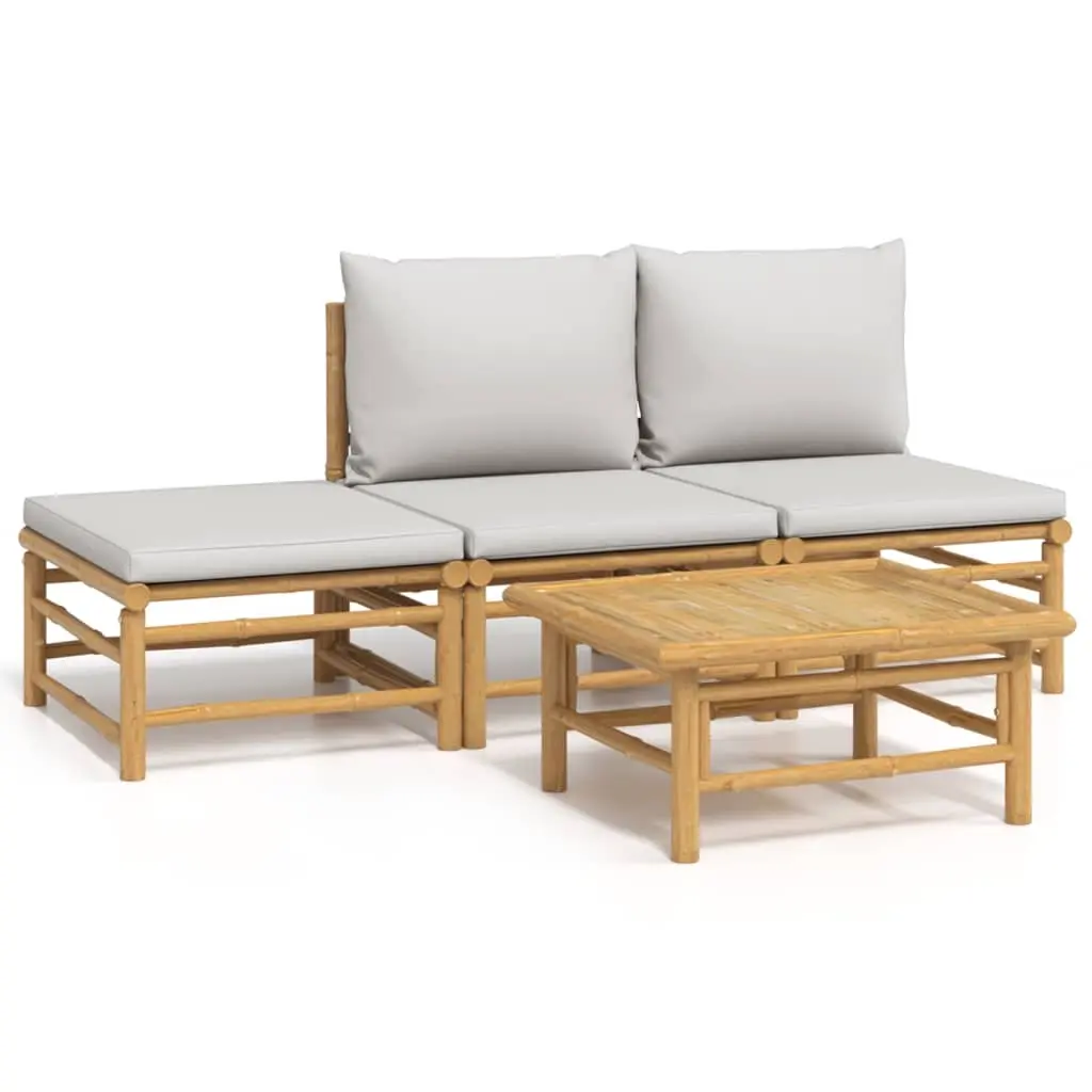 4 Piece Garden Lounge Set with Light Grey Cushions Bamboo 3155107 - Furniture
