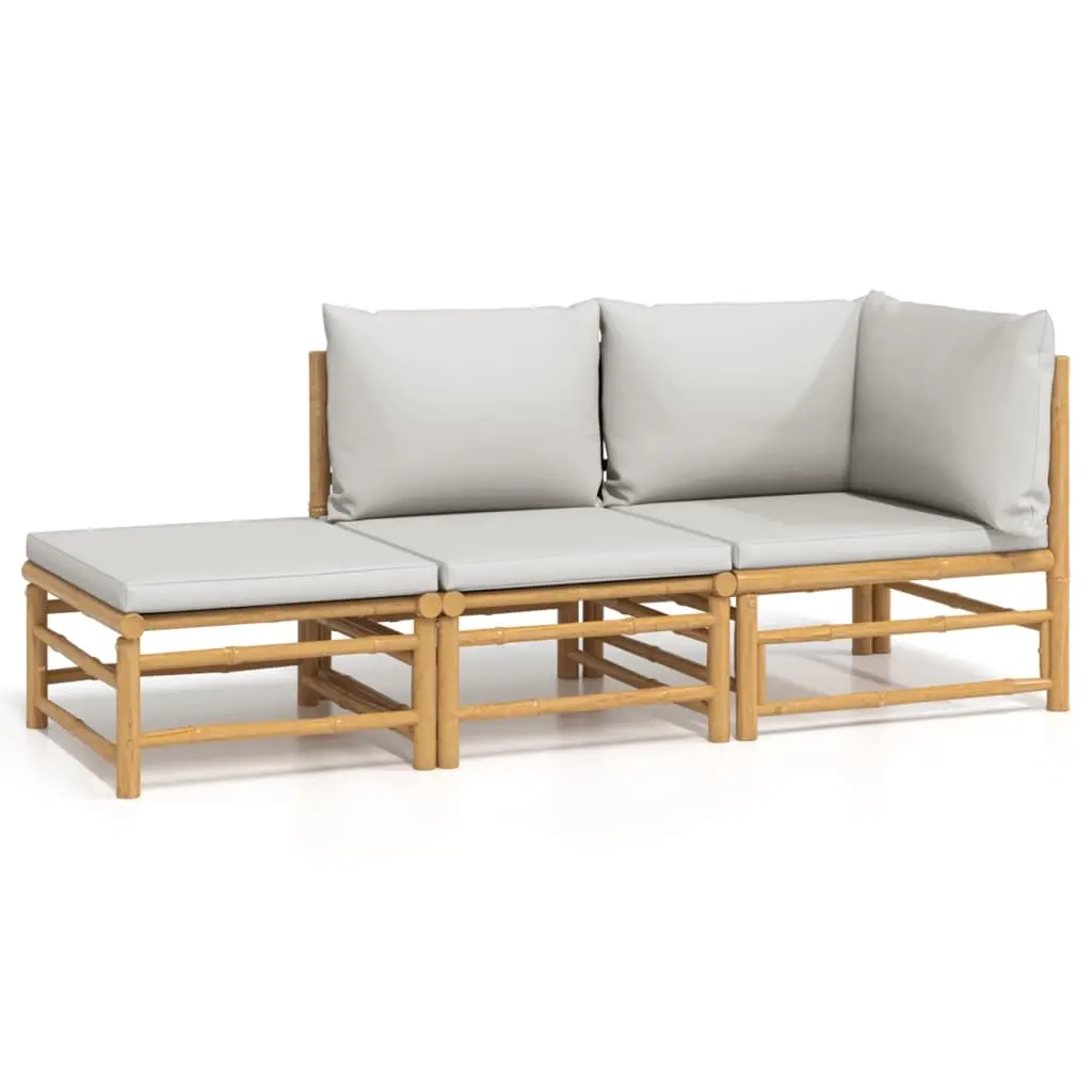 3 Piece Garden Lounge Set with Light Grey Cushions Bamboo 3155108 - Furniture