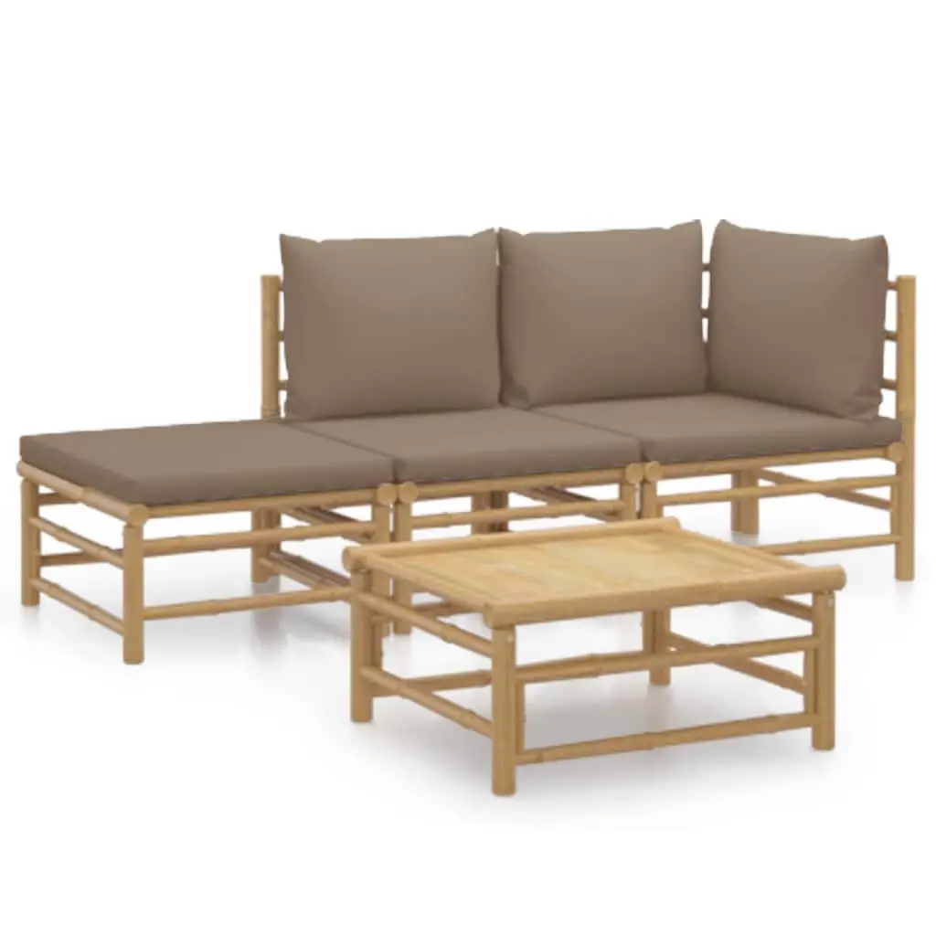 4 Piece Garden Lounge Set with Taupe Cushions Bamboo 3155112 - Furniture