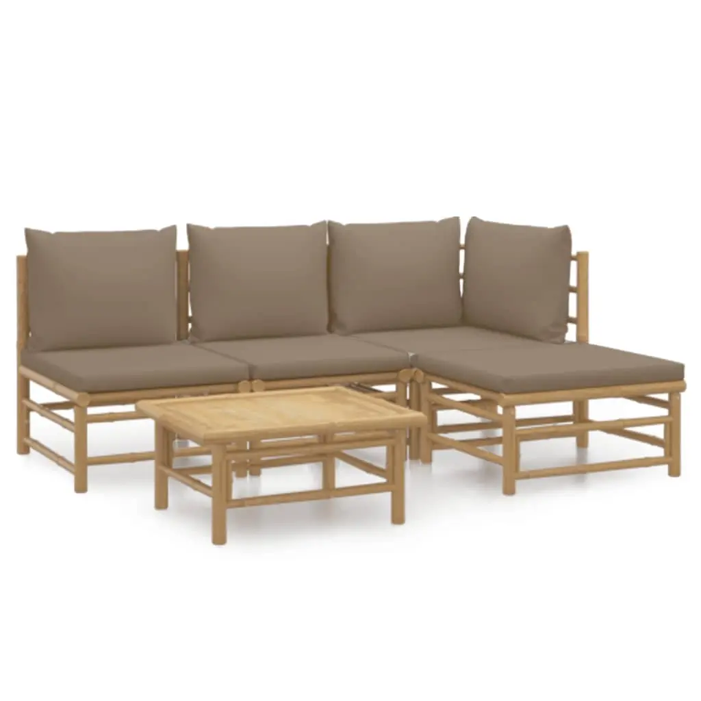 5 Piece Garden Lounge Set with Taupe Cushions Bamboo 3155113 - Furniture