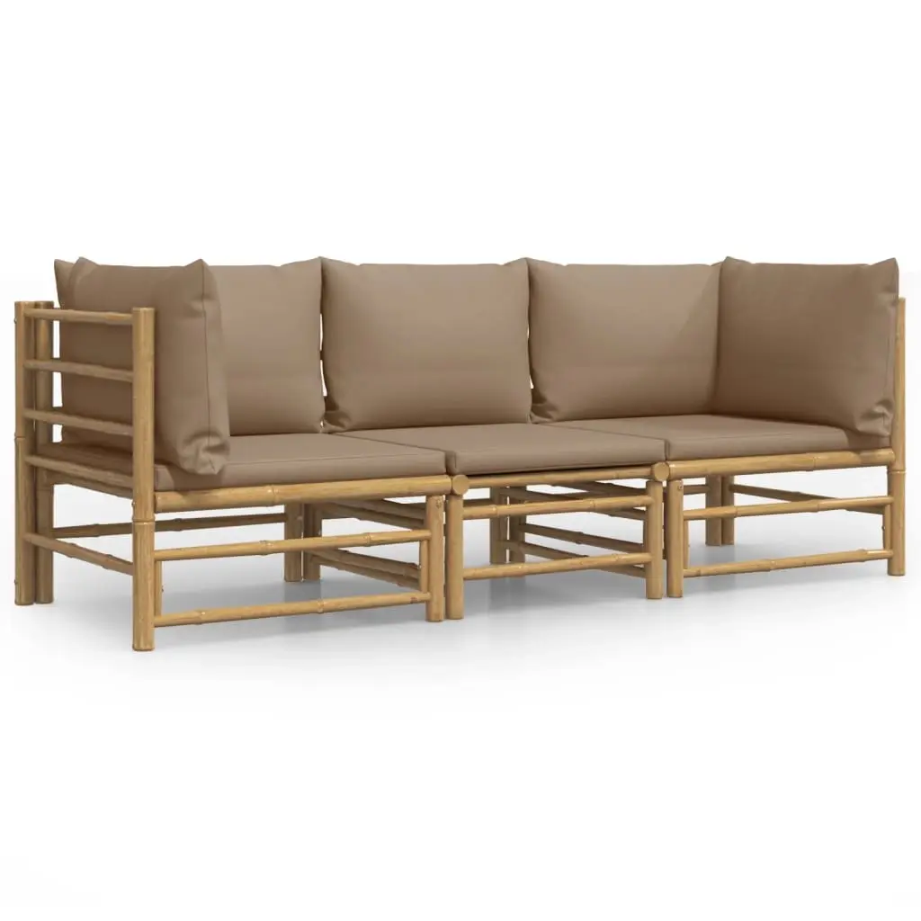 3 Piece Garden Lounge Set with Taupe Cushions Bamboo 3155119 - Furniture