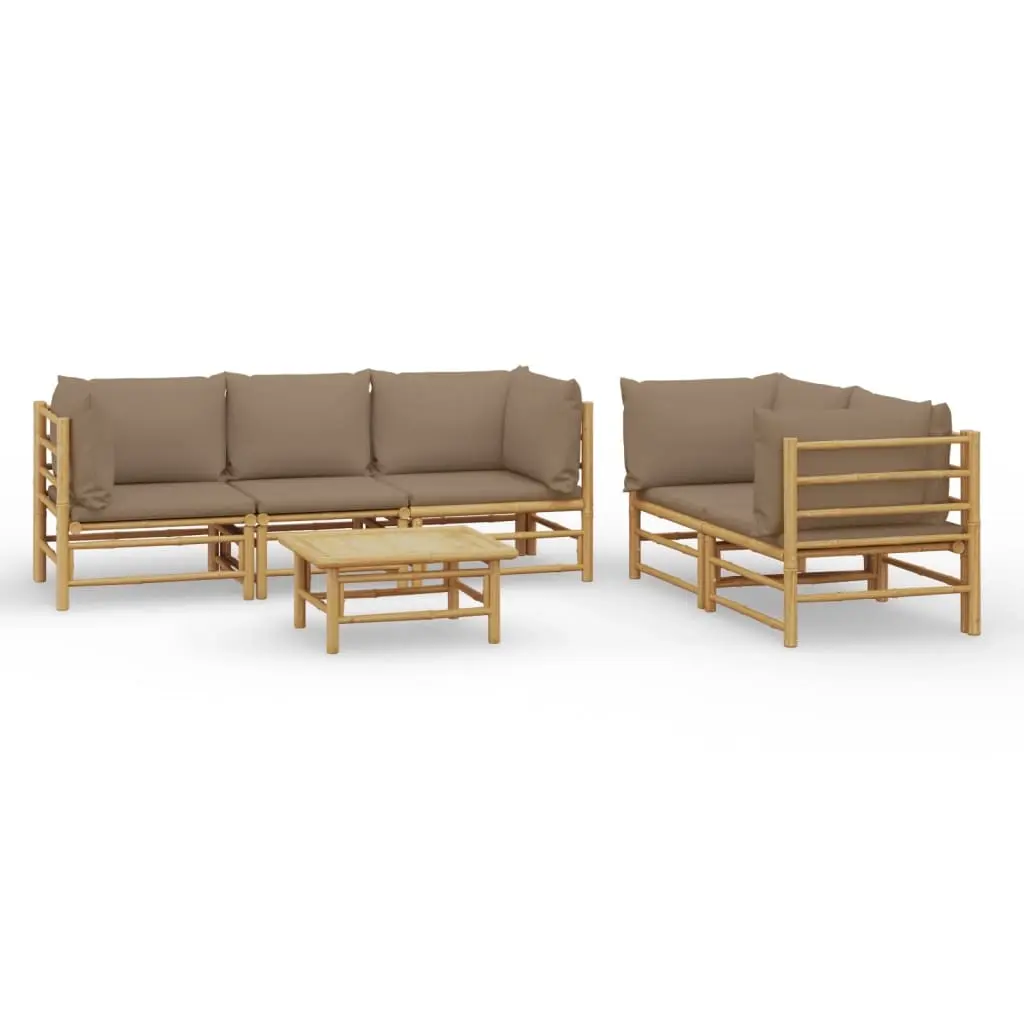 6 Piece Garden Lounge Set with Taupe Cushions Bamboo 3155122 - Furniture