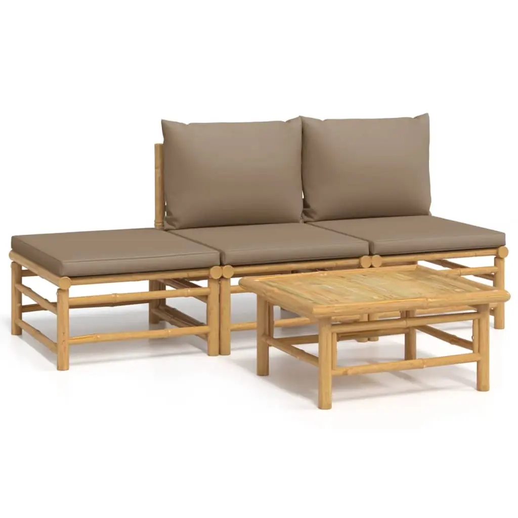 4 Piece Garden Lounge Set with Taupe Cushions Bamboo 3155139 - Furniture