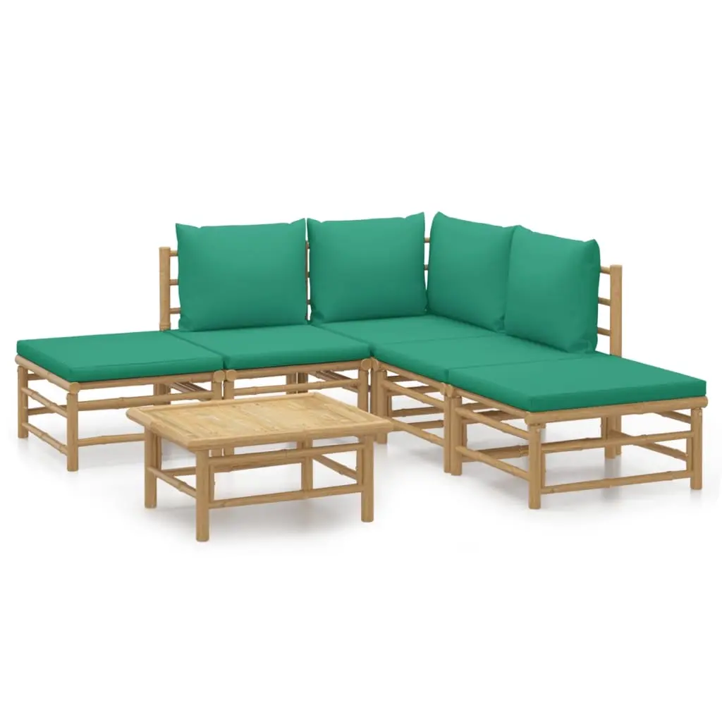 6 Piece Garden Lounge Set with Green Cushions Bamboo 3155143 - Furniture