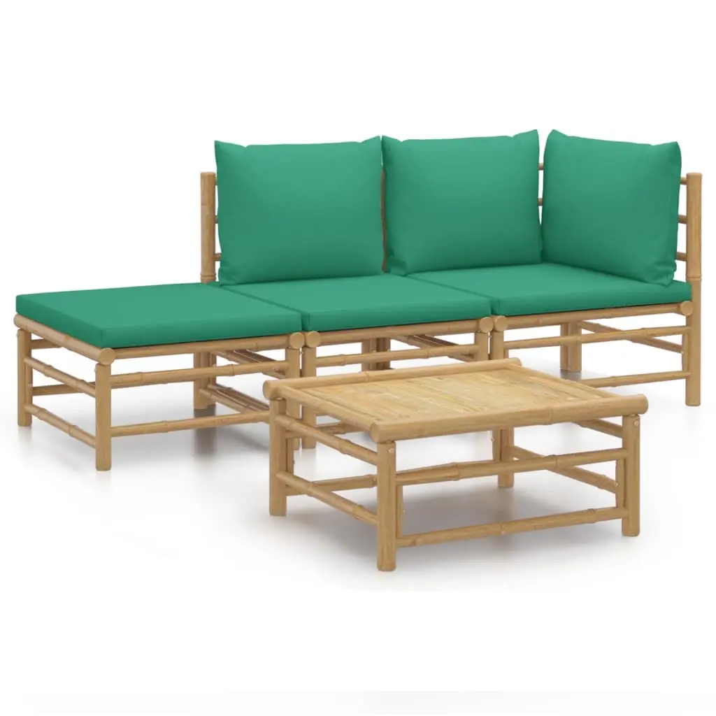 4 Piece Garden Lounge Set with Green Cushions Bamboo 3155144 - Furniture