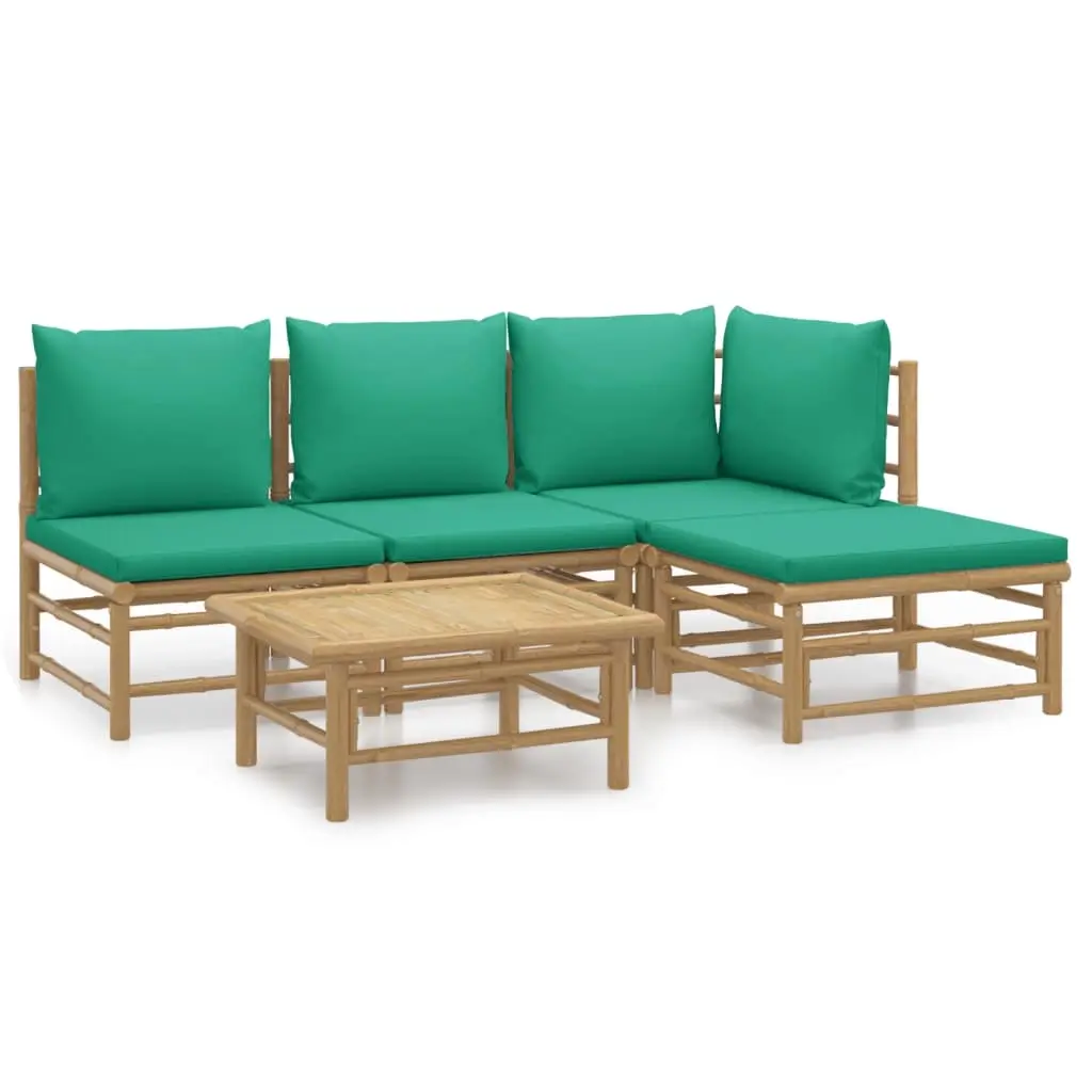 5 Piece Garden Lounge Set with Green Cushions Bamboo 3155145 - Furniture