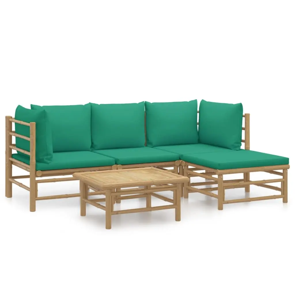 5 Piece Garden Lounge Set with Green Cushions Bamboo 3155146 - Furniture