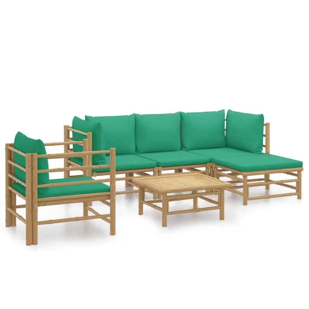 6 Piece Garden Lounge Set with Green Cushions Bamboo 3155147 - Furniture